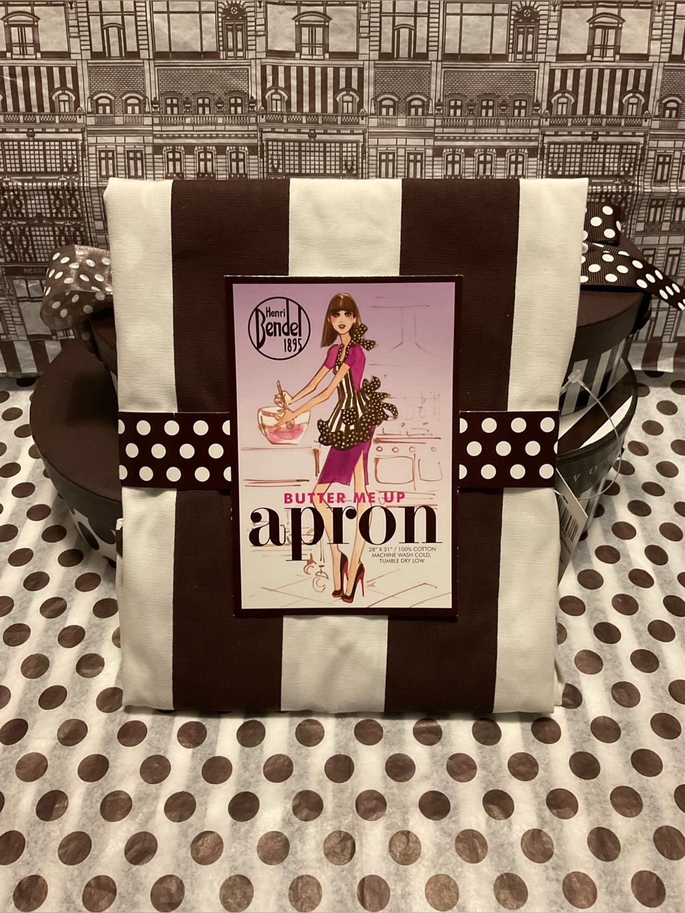 NWT Henri Bendel Butter Me Up Apron - Centennial Stripes and Polka Dots 🤎🤍🤎🤍🤎